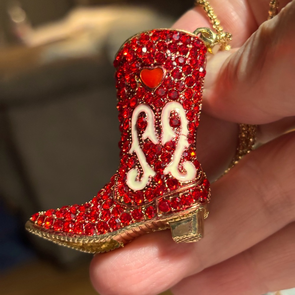 Red Rhinestone by Betsey Johnson, Gold Tone Chain 26’. Chain with a  2” extender